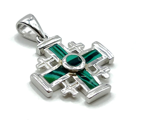 Sterling Silver with Opal Jerusalem Cross Pendant